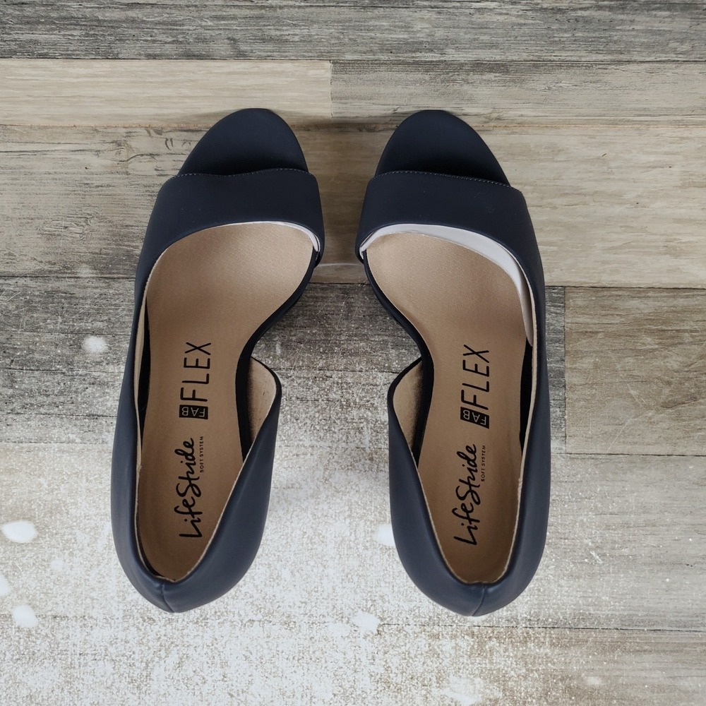 LifeStride Mantra Womens Dress Pumps Sz 6.5 W Navy Navy Faux Leather Peep Toe - Picture 4 of 10